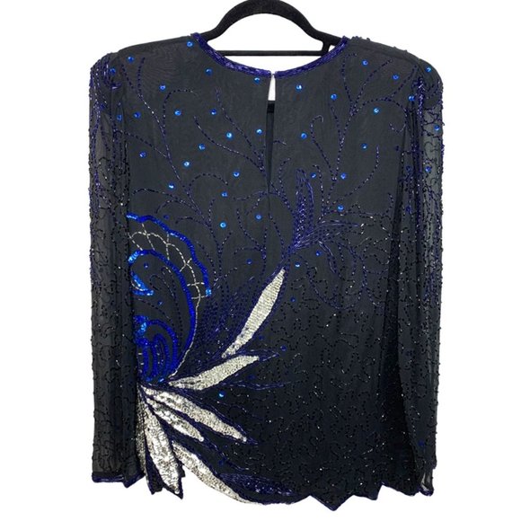 VINTAGE Silk Evening Sequin Blouse - Picture 2 of 6